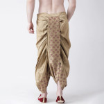 Men Beige & Maroon Printed Dupion Silk Dhoti