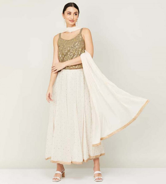 Women Embellished Sleeveless Lehenga with Choli and Dupatta
