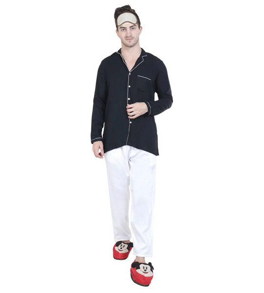 Black Solid Sleepwear Set