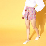 Women Pretty Pink Floral Summer Shorts