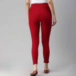 Women Red Solid Knitted Ankle-Length Leggings